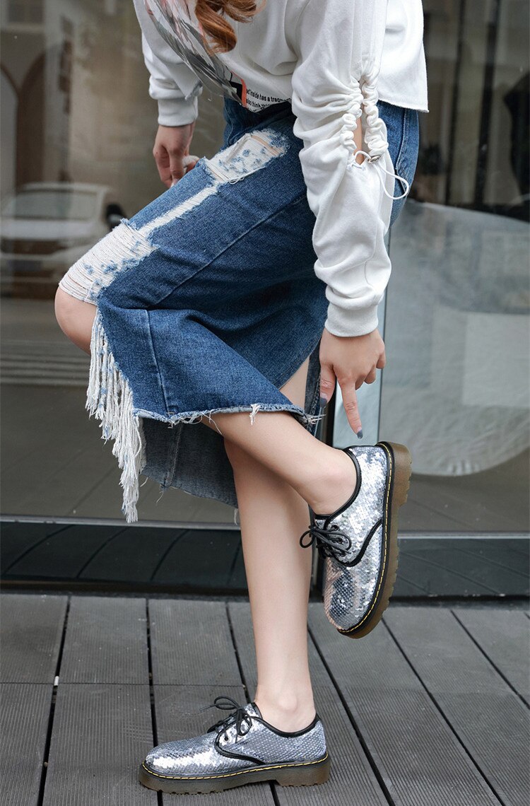 Whitney wang lente stijl bling bling pailletten flats dames stijlvolle oxfords schoenen