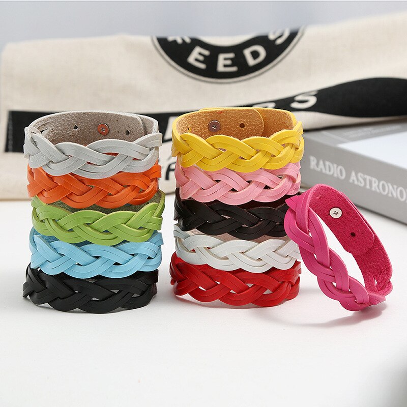 HXMENG-pulsera de cuero trenzado para niñas, brazalete de estilo coreano, versátil, sencillo
