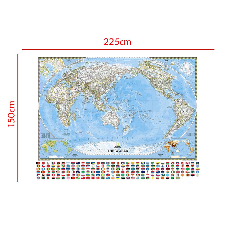 Non-woven vattentät världskarta 150 x 225cm världens fysiska karta med vegetationstäckningsgrad och befolkningstäthet för utbildning