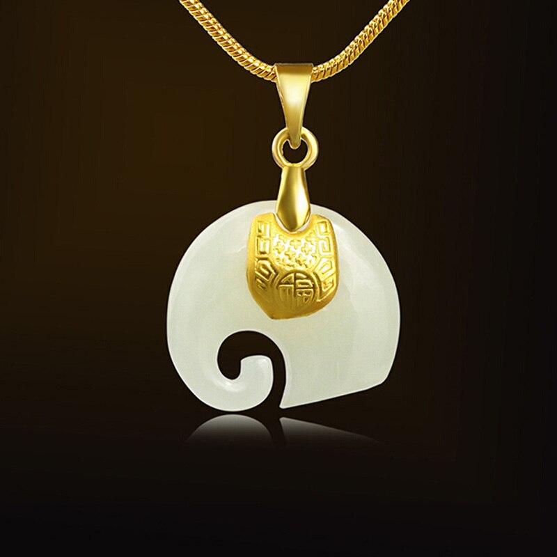 Goud Jade Hanger Ketting Hetian Jade Olifant Hanger Lucky Amulet 24 K Gouden Sieraden Voor Vrouwen Mannen