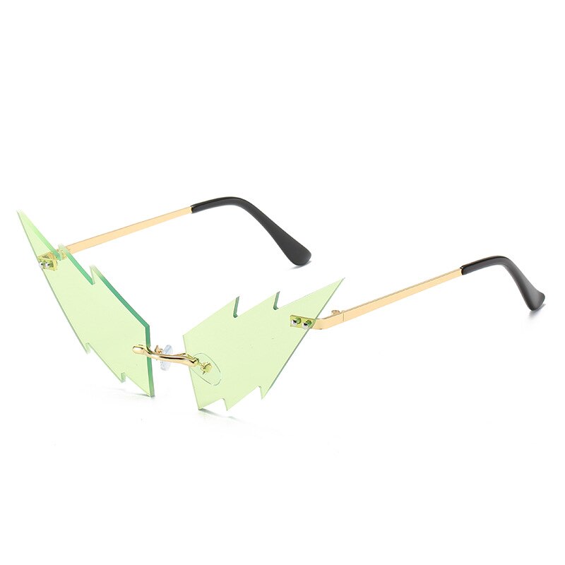 Rijden Bril Vrouwen Frameloze Lightning Vorm Lens Kleine Populaire Zonnebril Kleur Lightning Grappige Bril: green