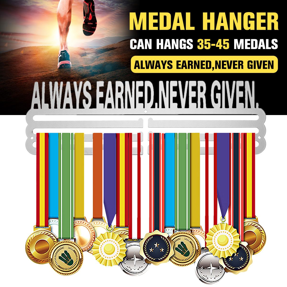 Lways Verdiend, Nooit Gegeven Inspirational Medaille Hanger Metalen Medaille Houder Sport Medaille Display Rack Houden 36 + Medailles