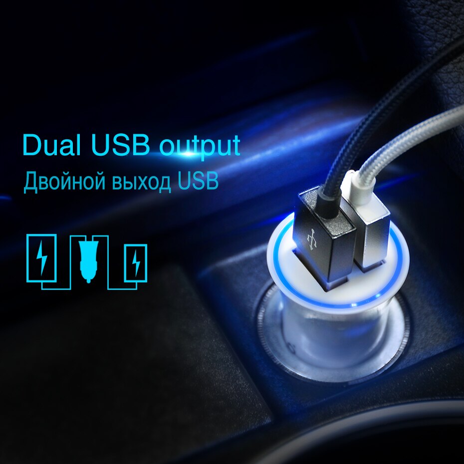 HOCO Car Charger Dual USB Port for iPhone iPad Samsung Xiaomi Phone Charging Adapter 2.4A Car-charger Universal Double Slot