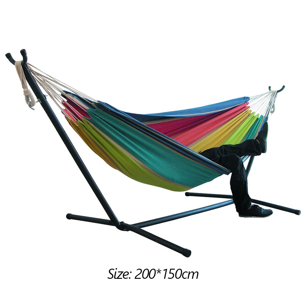Canvas Hammock Thicken Leisure Stripe Double Single People Hanging Swing Bed Camping Hiking Swing Canvas Stripe Hammock: D