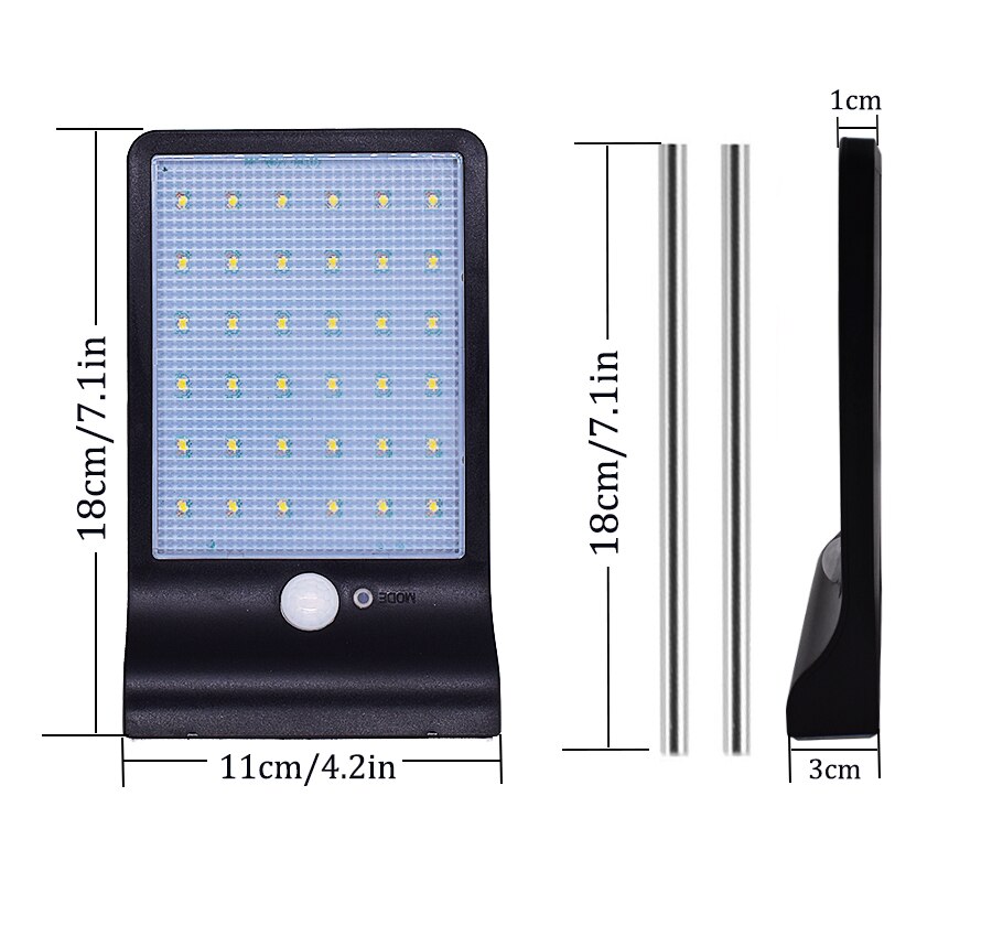 Luz Solar de 48 LED de 450 lúmenes, tres modos, negro y blanco, resistente al agua, para exteriores, jardín, pared, lámpara con poste de montaje o no