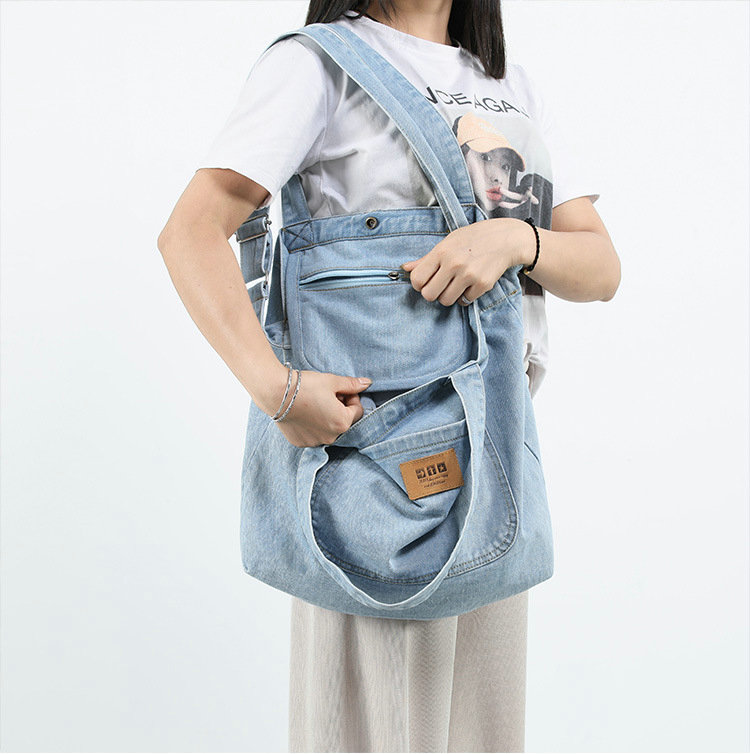 Denim crossbody väskor för kvinnor canvas jeans blå axelväska topphandtag tote handväskor stora messenger resor bolsas mujer  b812