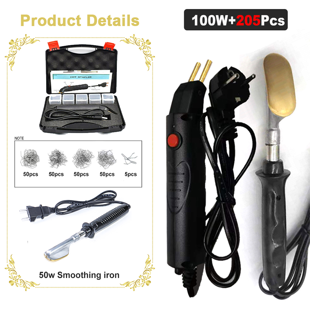 100W Plastic Welding Machine Stapler Electric Soldering Iron Car Bumper Repair Kit PVC Portable Garage Tool With Storage Bag: 220V EU plug / Set C