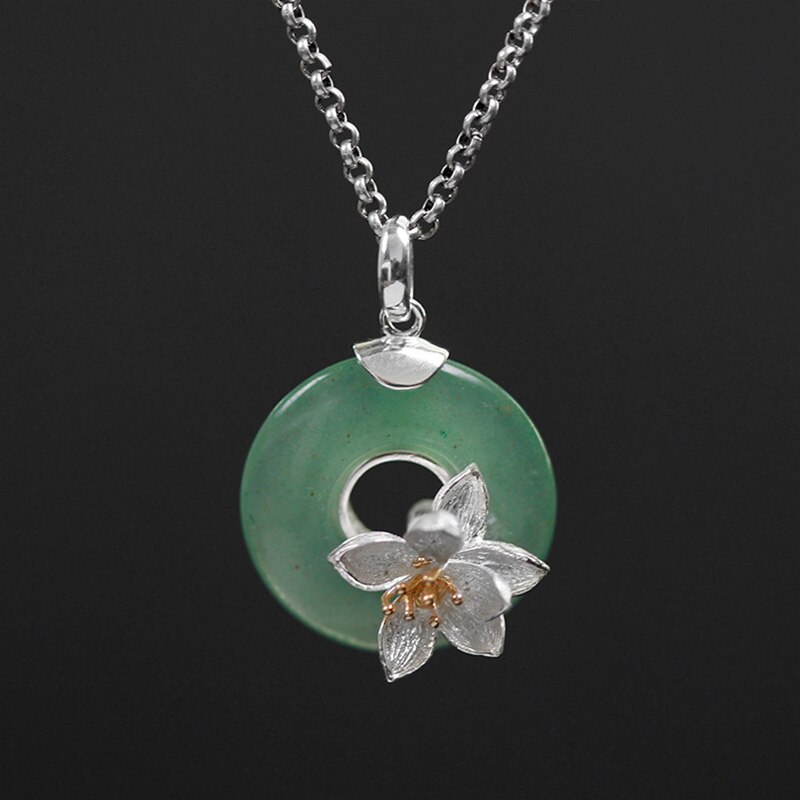 Lotus Plezier Echte 925 Sterling Zilver Natuurlijke Roze Steen Handgemaakte Fijne Sieraden Lotus Fluistert Hanger Zonder Ketting: green