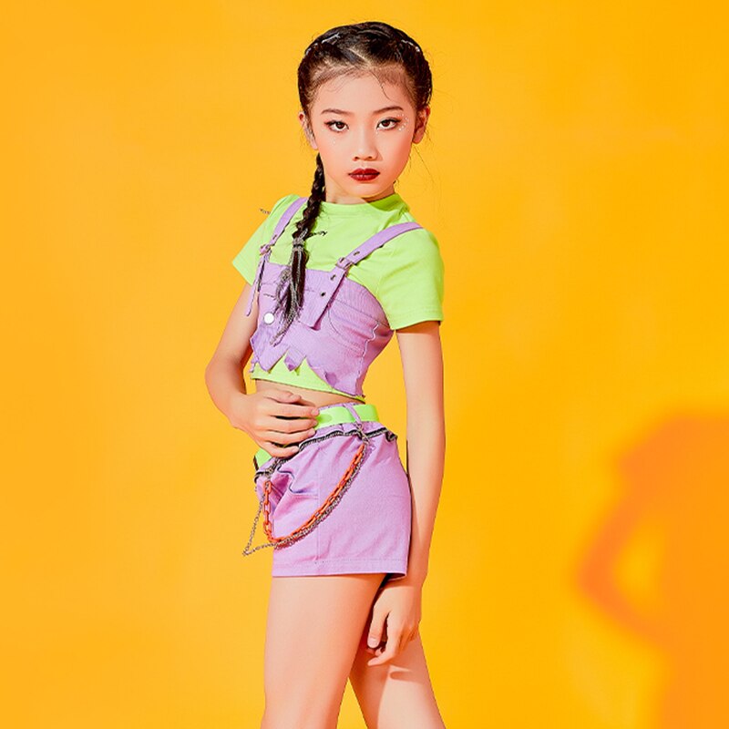 Ropa de baile de Jazz para niñas, Tops, pantalones cortos de manga corta, traje de Hip-Hop, urbana moderna, puesta en escena, DNV14771, nueva