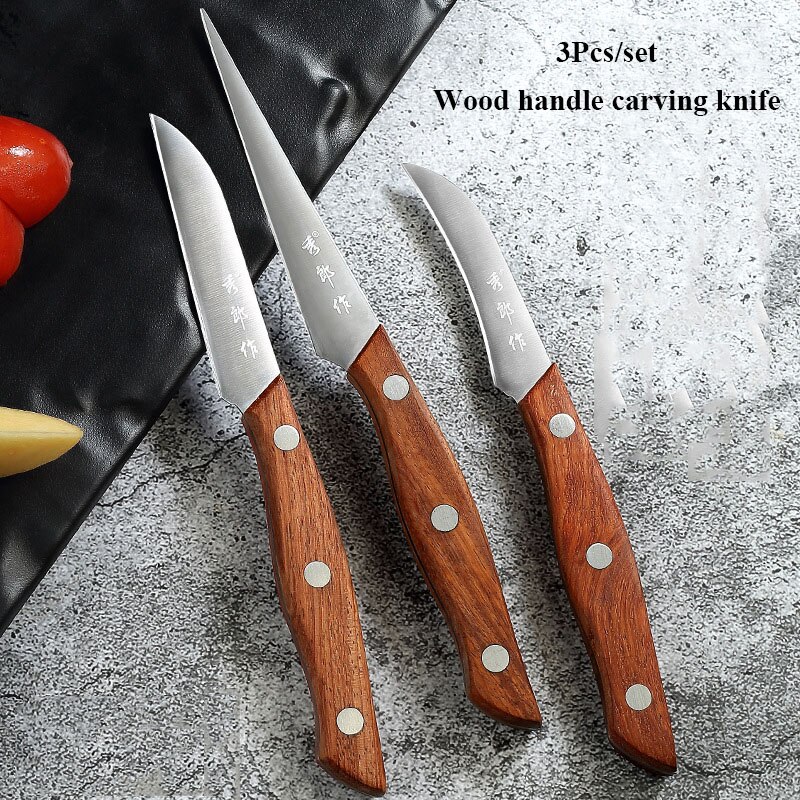 3 st/set rostfritt stål kök frukt snideri knivar hushållskock skulptur fruktfat skalkniv mat graver verktyg