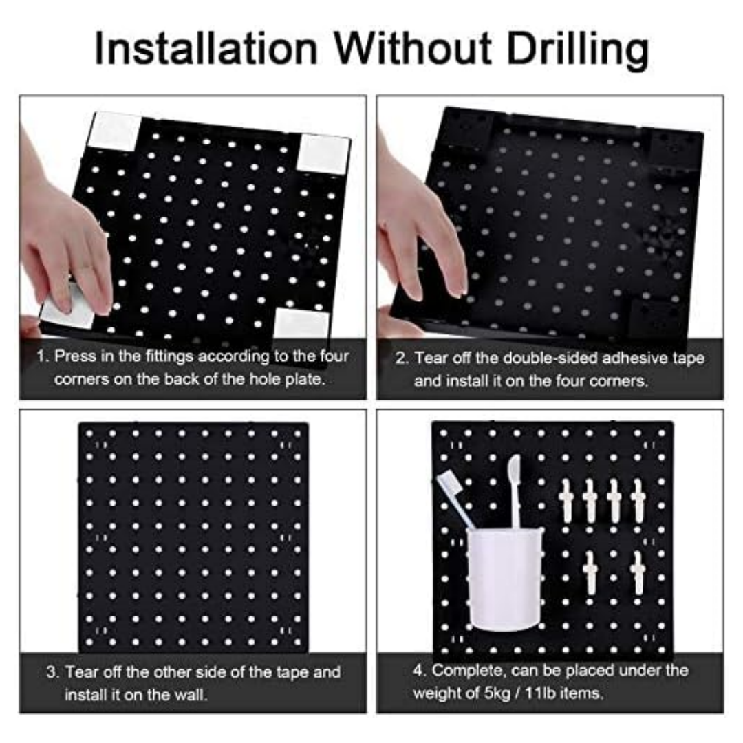 Organizador de estante de pared con tablero de agujeros de plástico, Panel de tablero perforado de exhibición de montaje en pared para dormitorio, estudio, oficina, baño, garaje, 4 Uds.