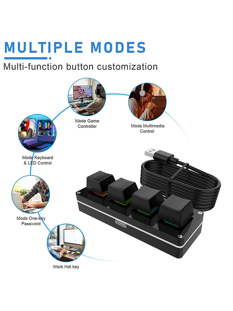 3 Key 1 Knob/4 Key One Handed Mechanical Gaming Keyboard RGB Wired USB Mini Mechanical Keyboard Hotswap for Macbook PC Laptop