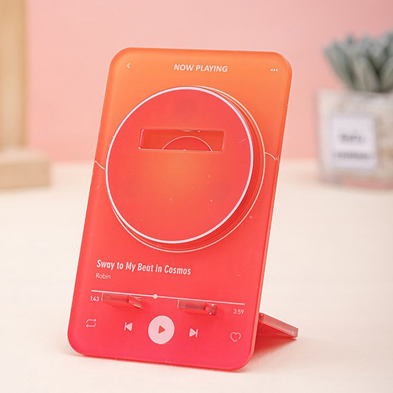 1Pc Color Music Player Acrylic Round Metal Badge Rotate Display Stand Manga Game Fans Souvenir Baji Guzi Holder Desktp Ornament: Pink