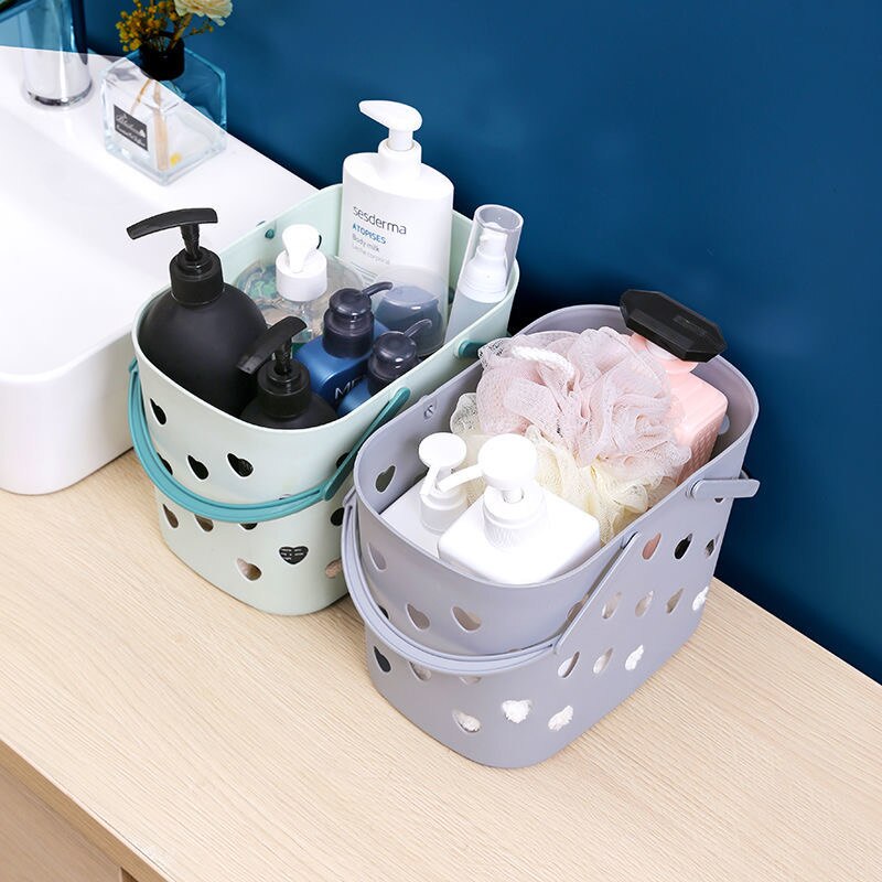 Caddie de douche Portable, fourre-tout en forme de cœur, panier de rangement en plastique creux avec boîte à poignée, bac de rangement pour salle de bain, garde-manger de cuisine