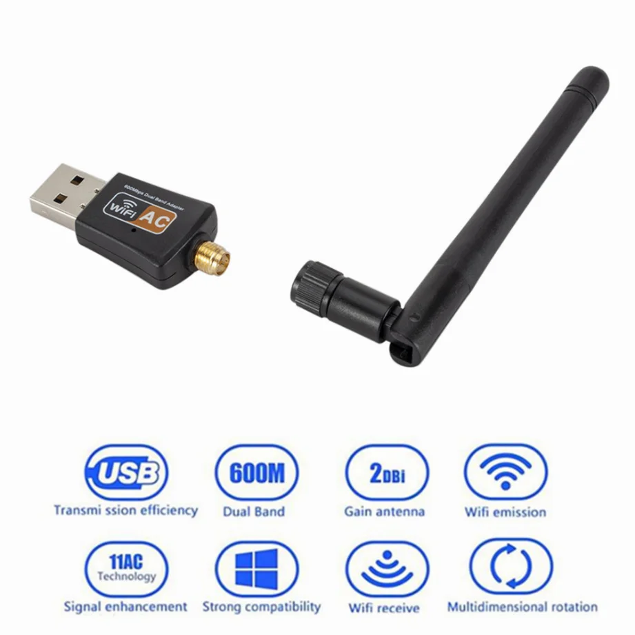 Grwibeou Dual Band 600Mbps USB WIFI Adapter 2.4GHz 5GHz WiFi With Antenna PC Mini Computer Network Card Receiver For PC Laptop