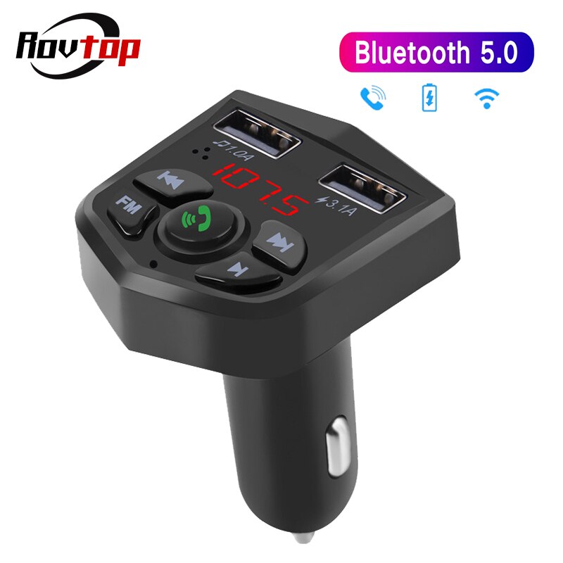Rovtop Bluetooth 5.0 Car Handsfree Kit Draadloze Bluetooth Fm-zender LCD Auto MP3 Speler 3.1A Dual USB Oplader Voor Auto