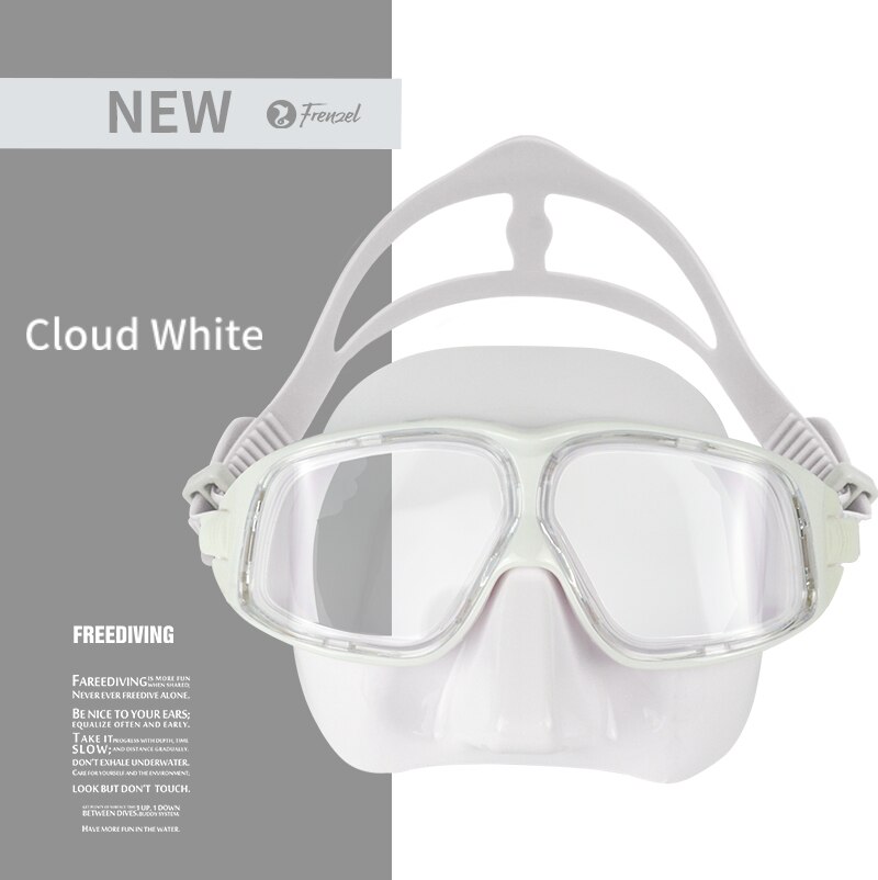 Free diving Mask Low Volume Spearfishing Scuba Mask Soft Silicone Anti Fog Swimming Snorkel FRENZEL Black&White: White