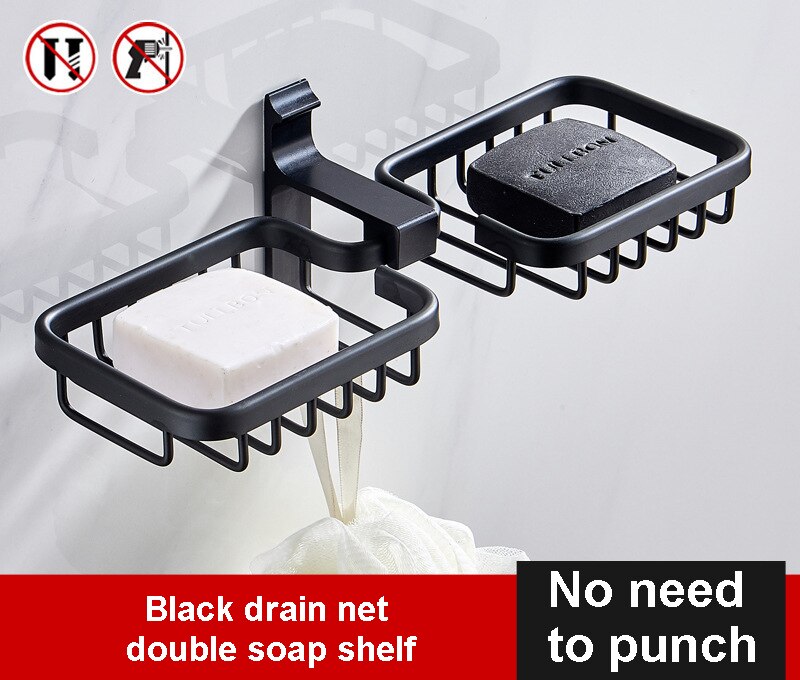 Czarne mydło Dishs łazienka naścienna przestrzeń aluminiowa mydelniczka przyssawka mocna niebrudząca półka na mydło akcesoria łazienkowe: D