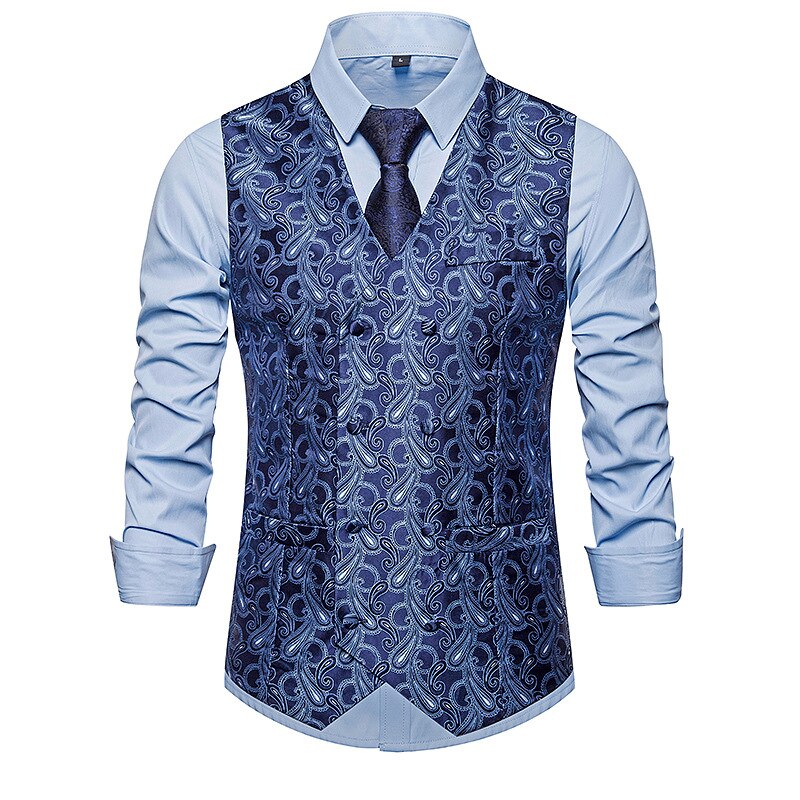 Dubbelrijs herenvest casual paisley bloemenprint colete social luxe heren bruidsvesten gilet kostuum heren