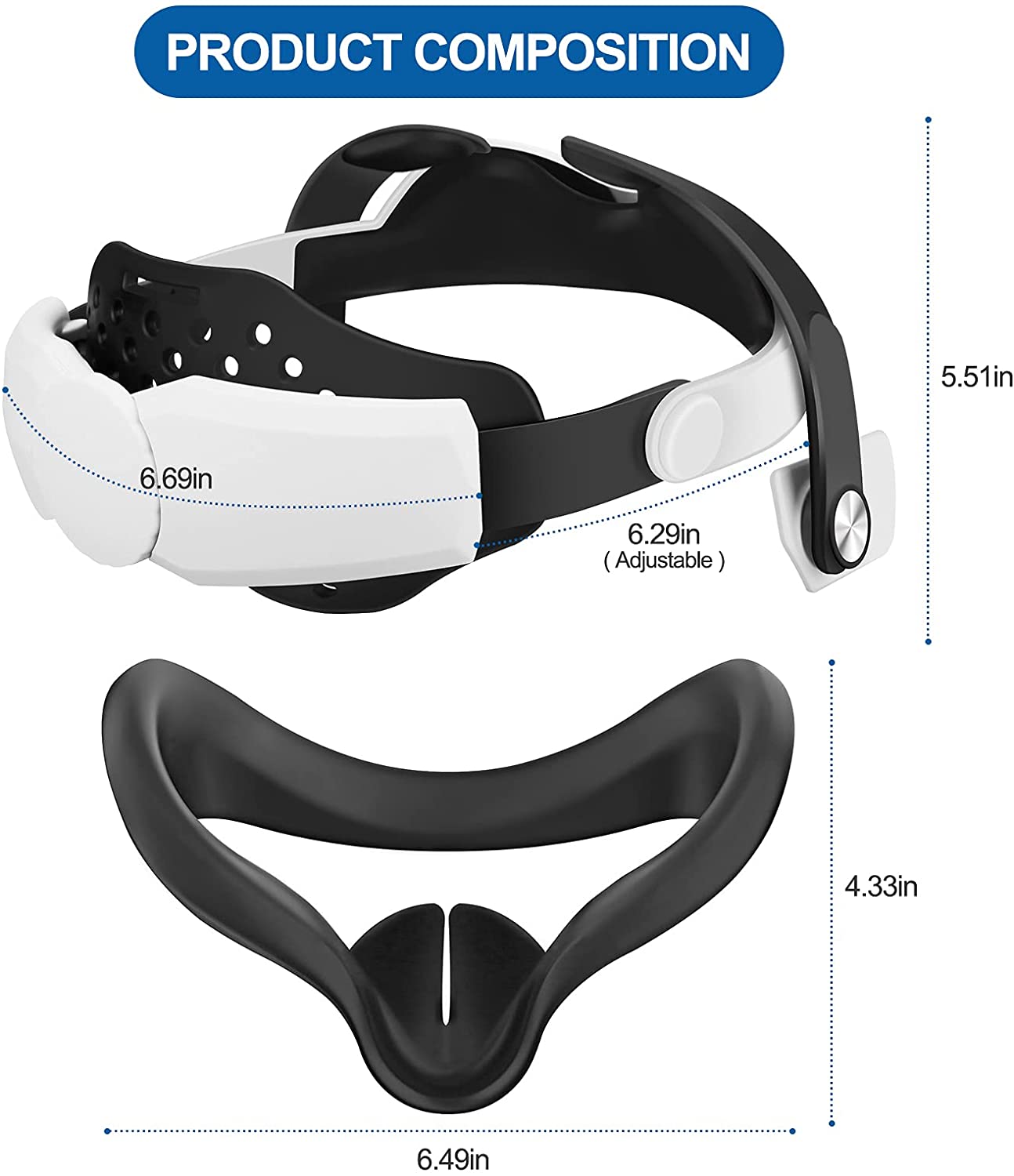 Oculus Quest 2 Head Strap for Oculus Quest 2, Distributed Weight-Bearing to Reduce Facial Pressure,Replacement for Elite Strap