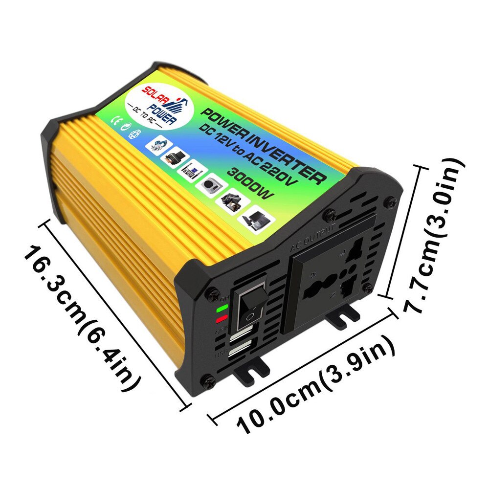 3000w power inverter sol bil båd invertere konverter  dc 12v til  ac 220v usb oplader modificeret bølge