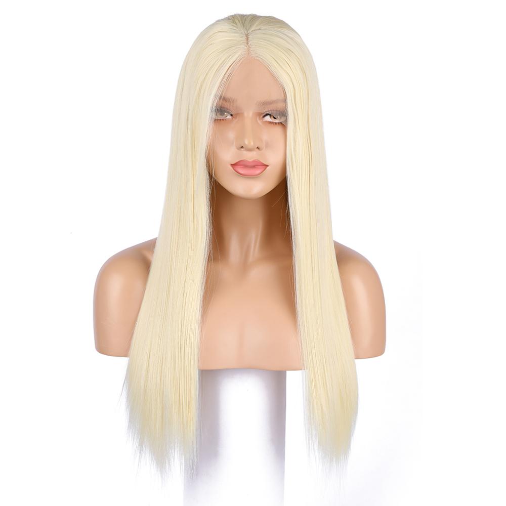 Synthetische Lace Front Pruik Voor Zwarte Vrouwen Avondmaal Lange 22Inch Blond Kleur Natural Straight Haar Cosplay Pruiken