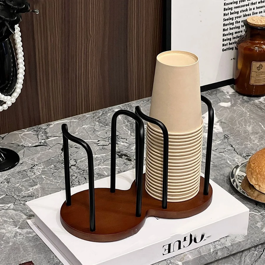 Soporte de almacenamiento de tazas desechable, estante, vasos de té y agua, dispensador de madera con palo más largo, soporte de exhibición para tazas, suministros organizadores