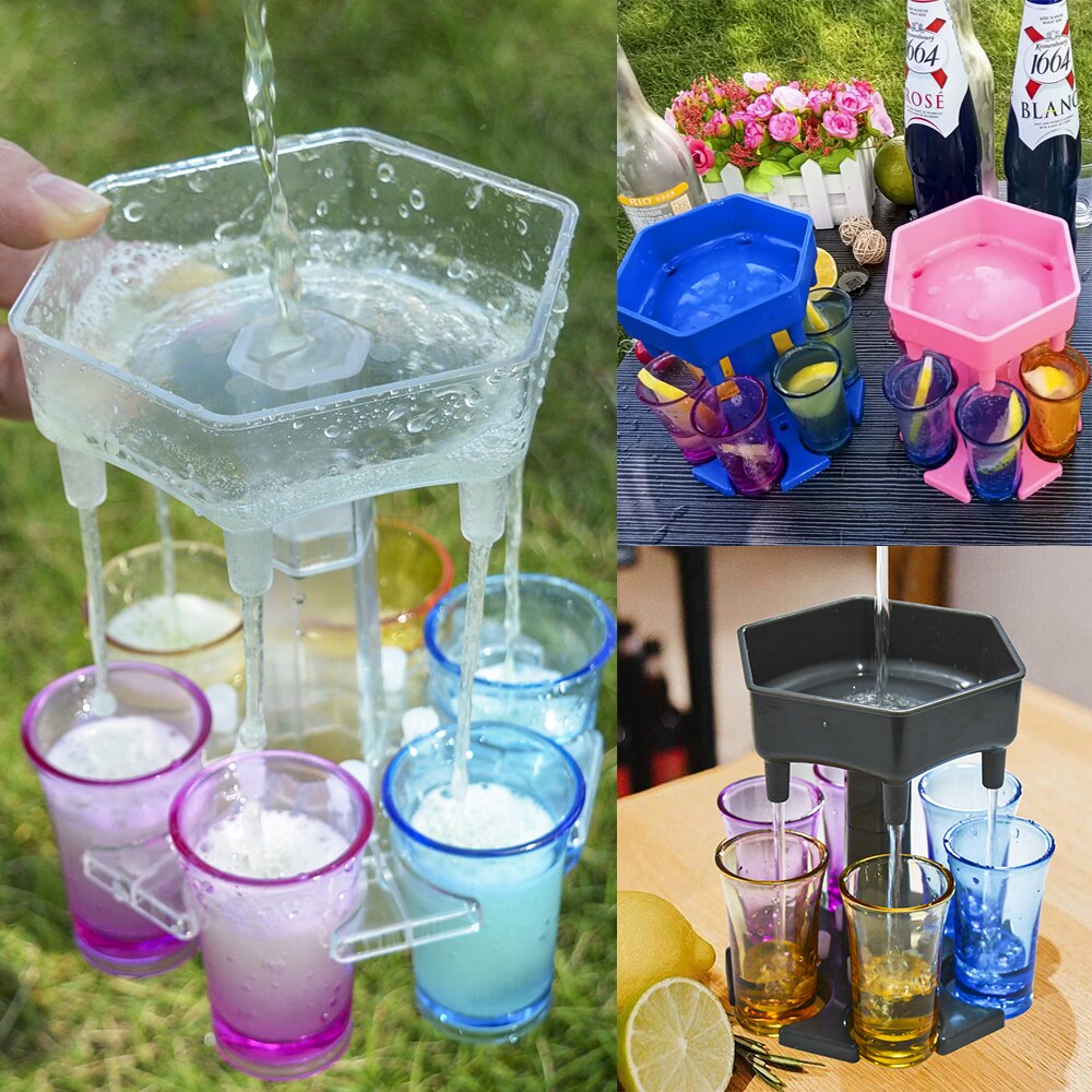 Wine Dispenser Glass Holder with 6 Cups Set Whisky Beer Dispenser for Bottle Liquor Container Party Accessories Drinking Games