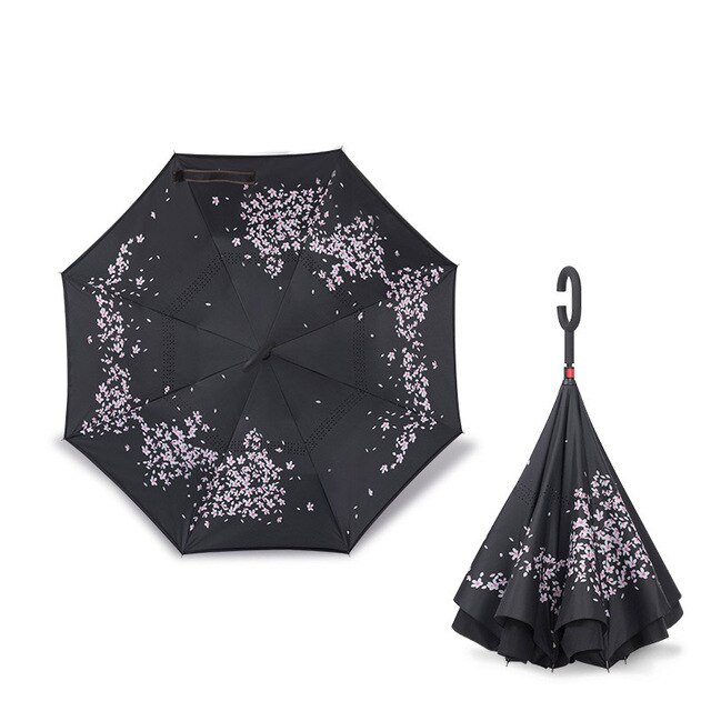 JPZYLFKZL Freies stil Kreative Lange Schaft Doppel Schicht Invertiert Regenschirm Winddicht Reverse C-Haken männlichen golf regenschirm reverse: MULTI
