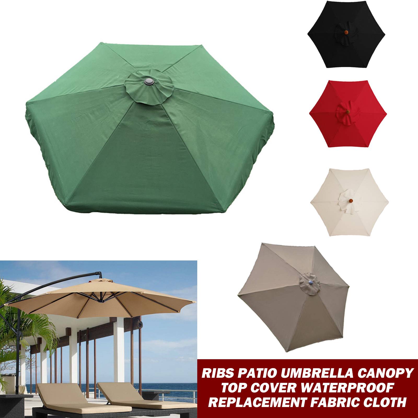 10ft 6/8 Ribben Patio Paraplu Luifel Top Cover Waterdicht Vervanging Stof Doek