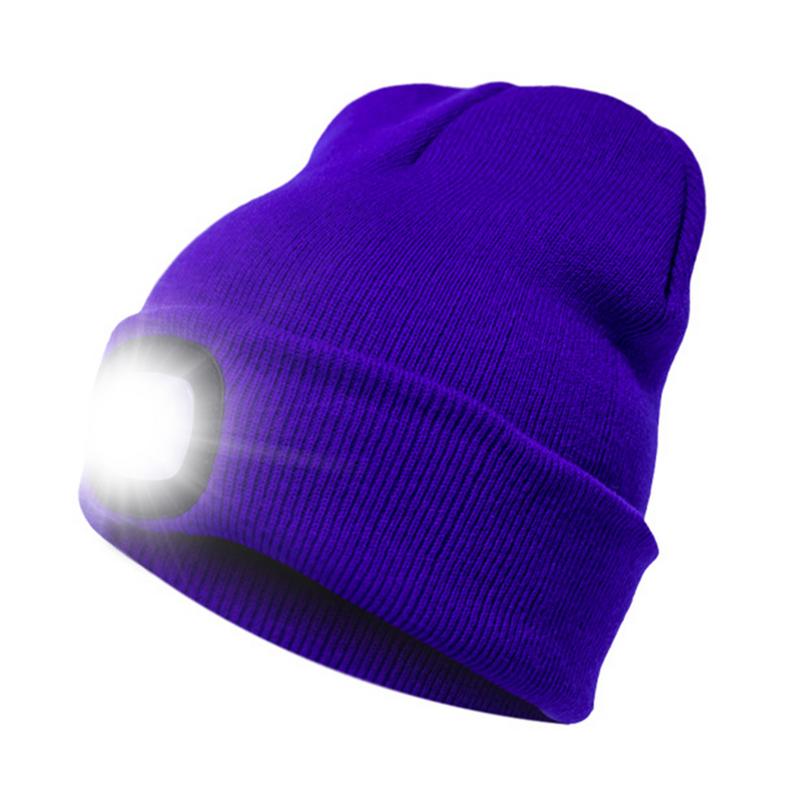 Unisex beanie led tændt kasket udendørs fiskeri løb strikket beanie hat led flash camping klatring cap vinter varm strikket hat: Blå