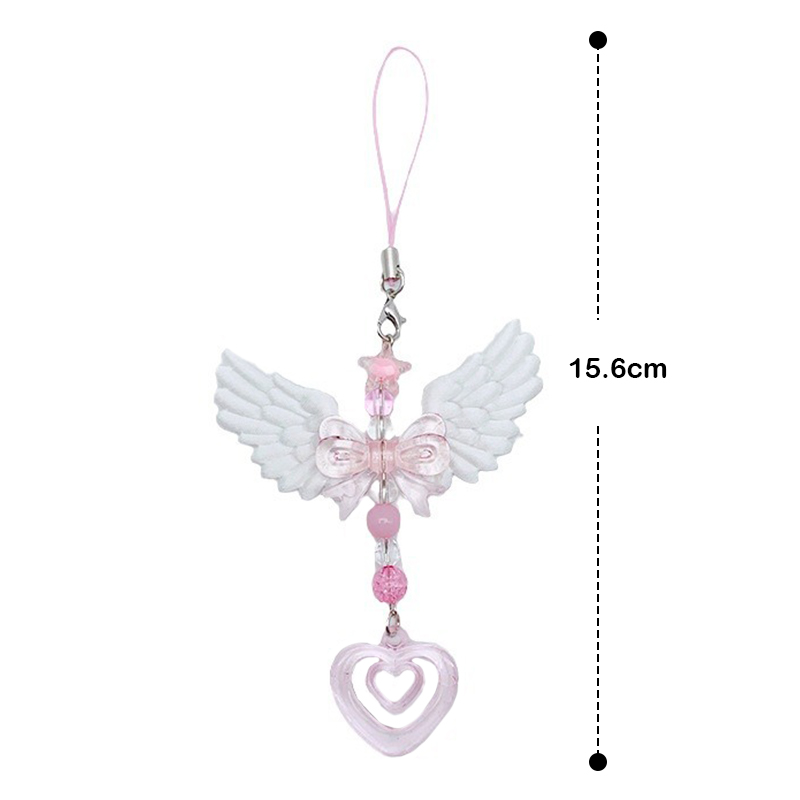 Bowknot Phone Chain Angel Wing Pendant Keychain Sweet Cool Key Phone Lanyard Acrylic Keyring Bag Ornament