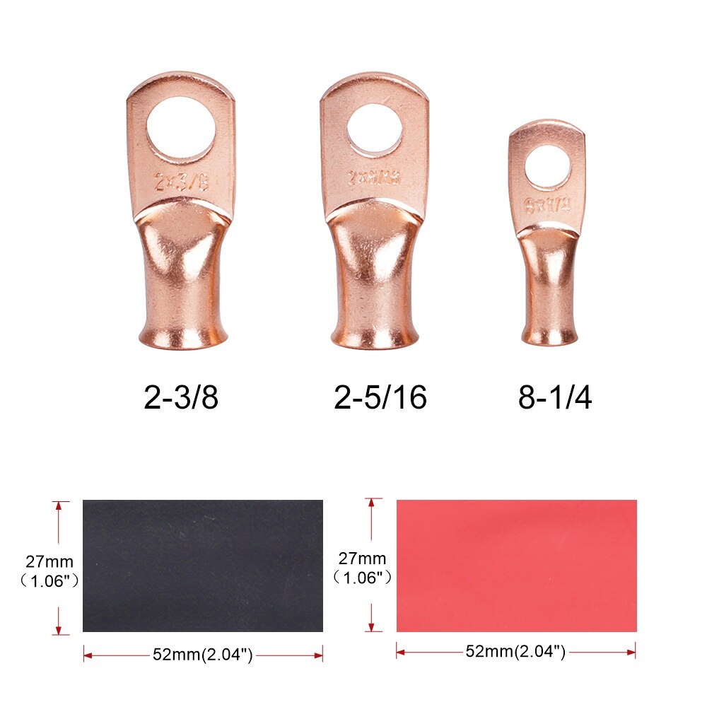 Bare Cable Electric Crimp Wire Connectors Kit Red Copper Lugs Ring Battery Soldered Terminals M6 M8 M10 2Pcs=1lot