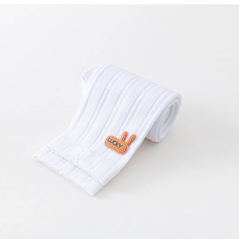 Pantaloni da bambina a forma di coniglio con bordo ondulato pantaloni autunnali elasticizzati primavera autunno leggings traspiranti in cotone sottile per bambini: White / M