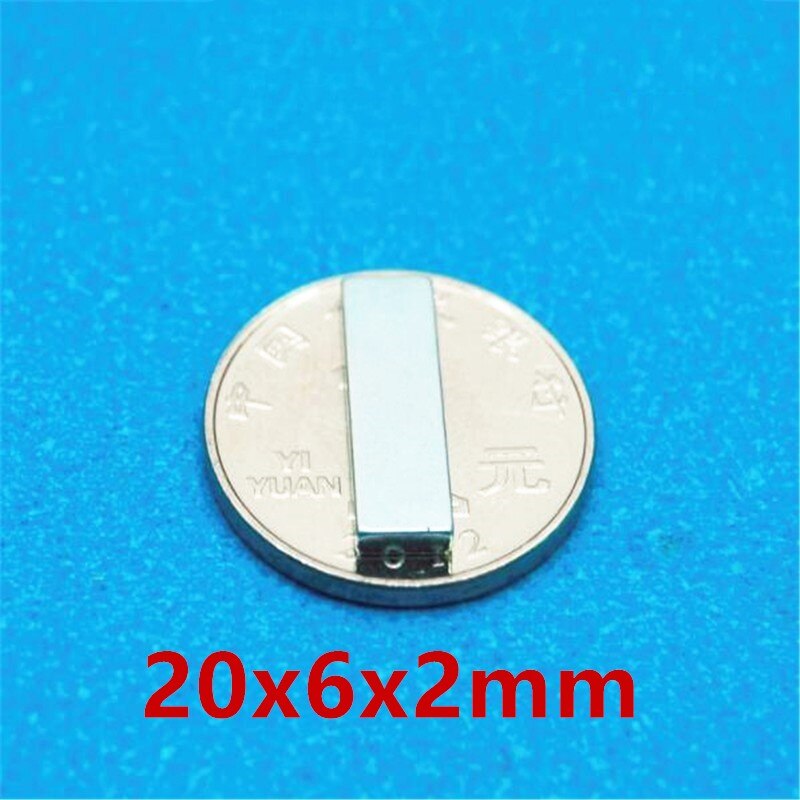 10 unids/lote F 20x6x2mm N52 N35 cuadrado fuerte NEODIMIO de la tierra rara imán 20*6*6*2mm imanes de neodimio 20mm x 6mm x 2mm