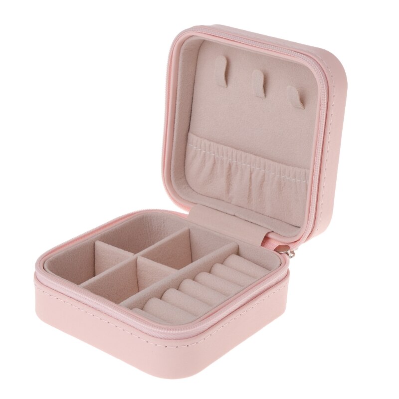 Portable Jewelry Storage Box Zipper Women Earring Ring Necklace Organizer Display Case Travel Accessory: NDPK