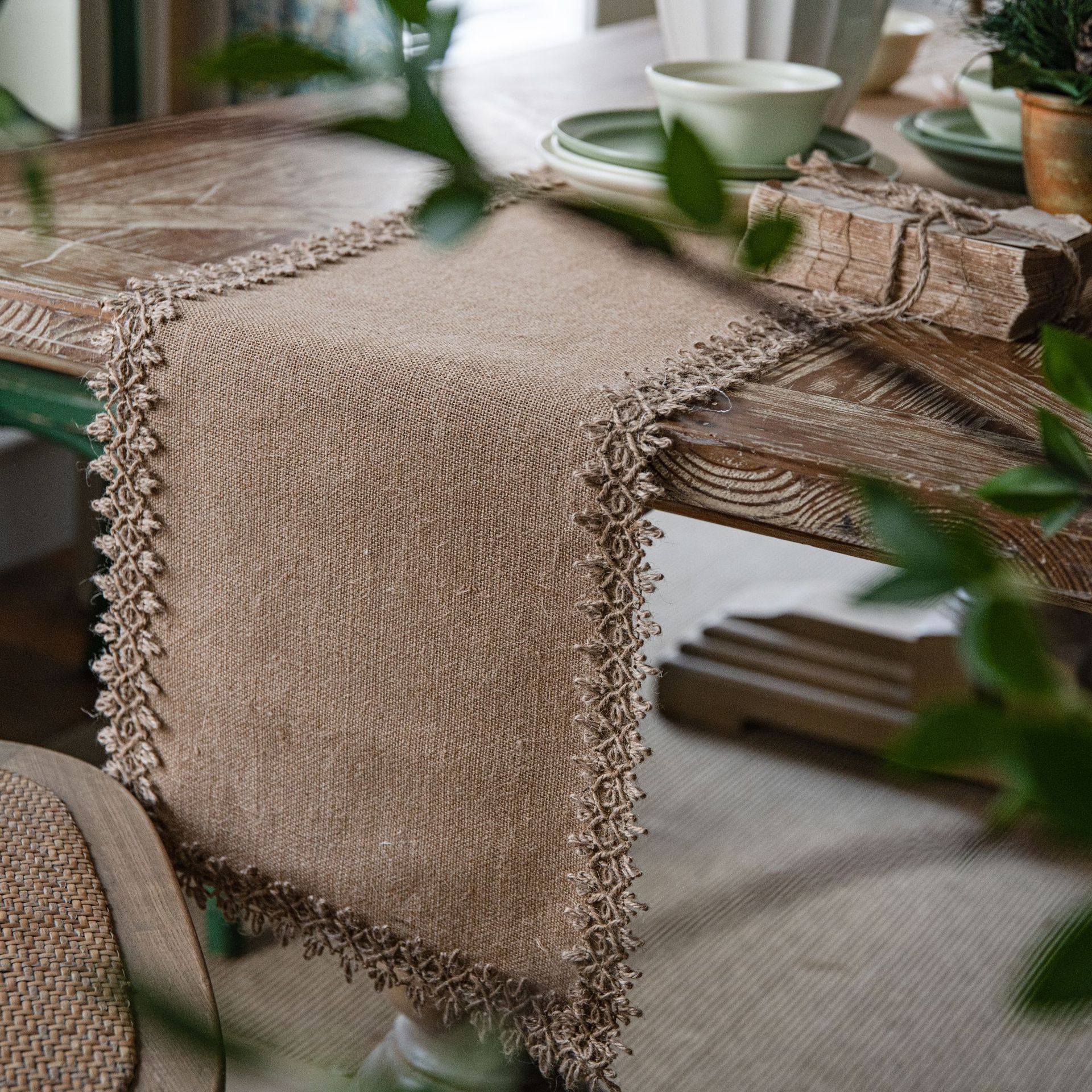 Tischläufer, Bauernhaus, rustikal, natürliche Jute-Spitze, Jahrgang, Land, Hochzeit, Geburtstag, Erntedankfest, Weihnachten, Party, Tischdekoration: 30*150 cm / Weiß