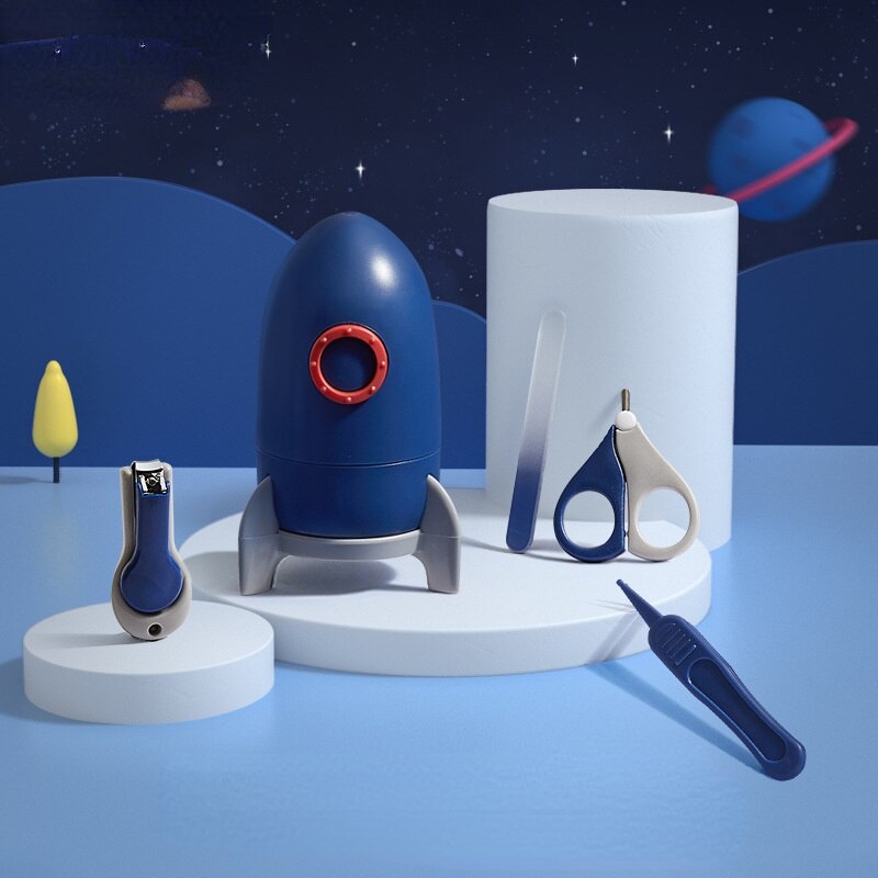 4 Stks/set Baby Nagelknipper Pak Speciale Anti-Knippen Vlees Clippers Voor Pasgeborenen Cartoon Opbergdoos Baby Items Essentials: Rocket Delo Blue