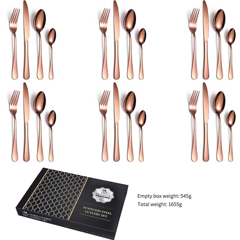 BORREY 24 Uds juego de cubiertos de acero inoxidable, cubiertos de oro rosa, cubiertos de oro, conjunto de vajilla para cena, juego de vajilla occidental