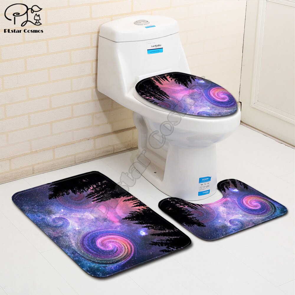 Galaxy Patroon Grappige 3D Gedrukt Badkamer Voetstuk Tapijt Deksel Wc Cover Badmat Set Stijl-3: 7
