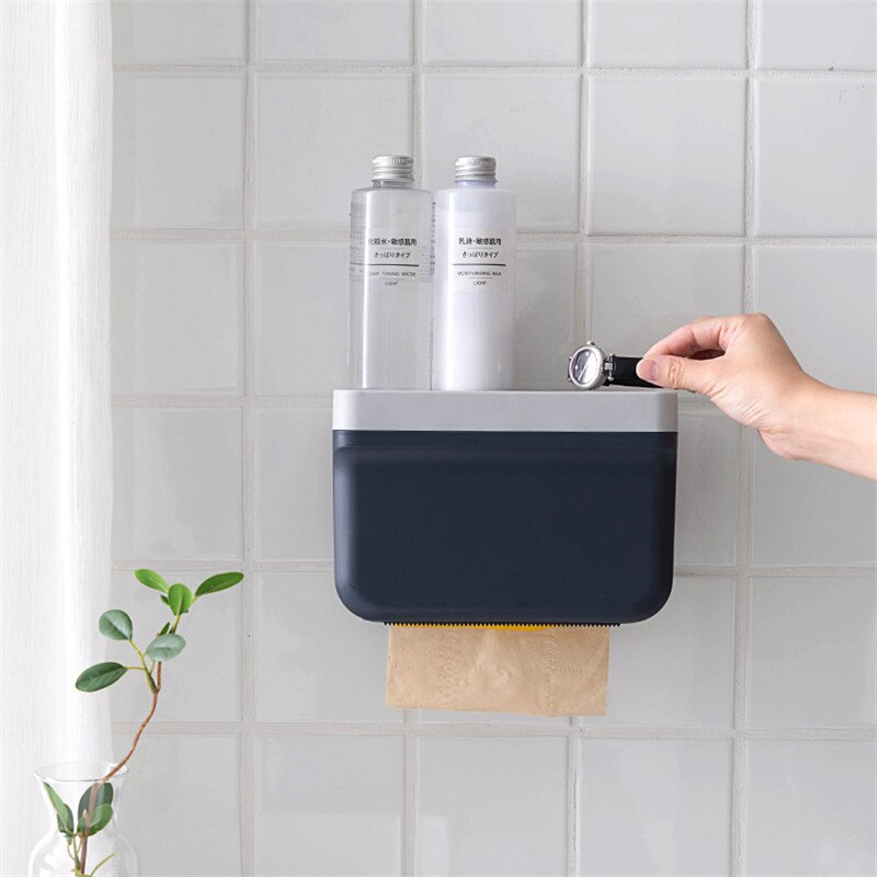 Wall Hanging Tissue Box Waterproof Wall Mount Toilet Paper Holder Shelf Toilet Paper Tray Roll Paper Tube Storage Box