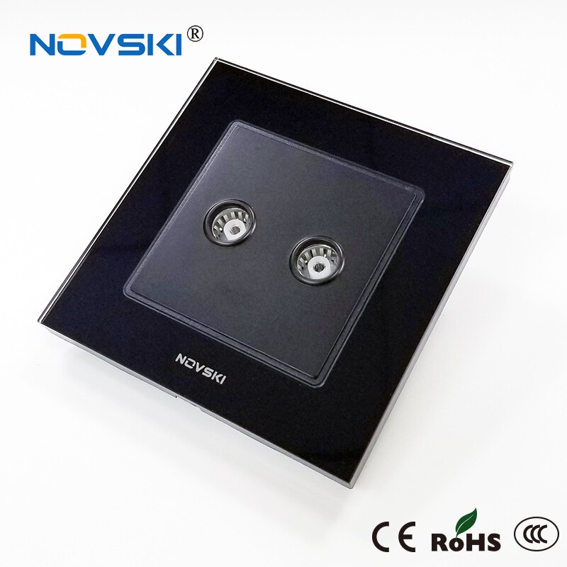 Di lusso doppio antenna TV Presa A Muro Argento placcato il Doppio Coassiale Montaggio A Parete Piastra Frontale di Presa di Uscita di Cristallo Temperato di Vetro