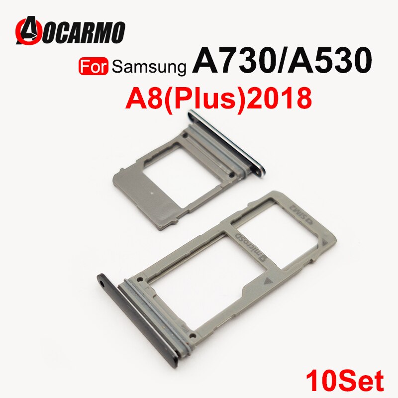 Aocarmo 10 stück/lot dual-sim-kartenhalter für samsung galaxy  a730 und 530 a8 plus sim-kartenleser/sim-kartenhalter