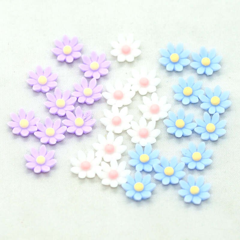 8mm søde harpiks bittesmå flatback blomster | diy håndværk blomster miniaturer | party dekoration blomster | neglekunst dekoration blomster: Blandet farve -50 stk