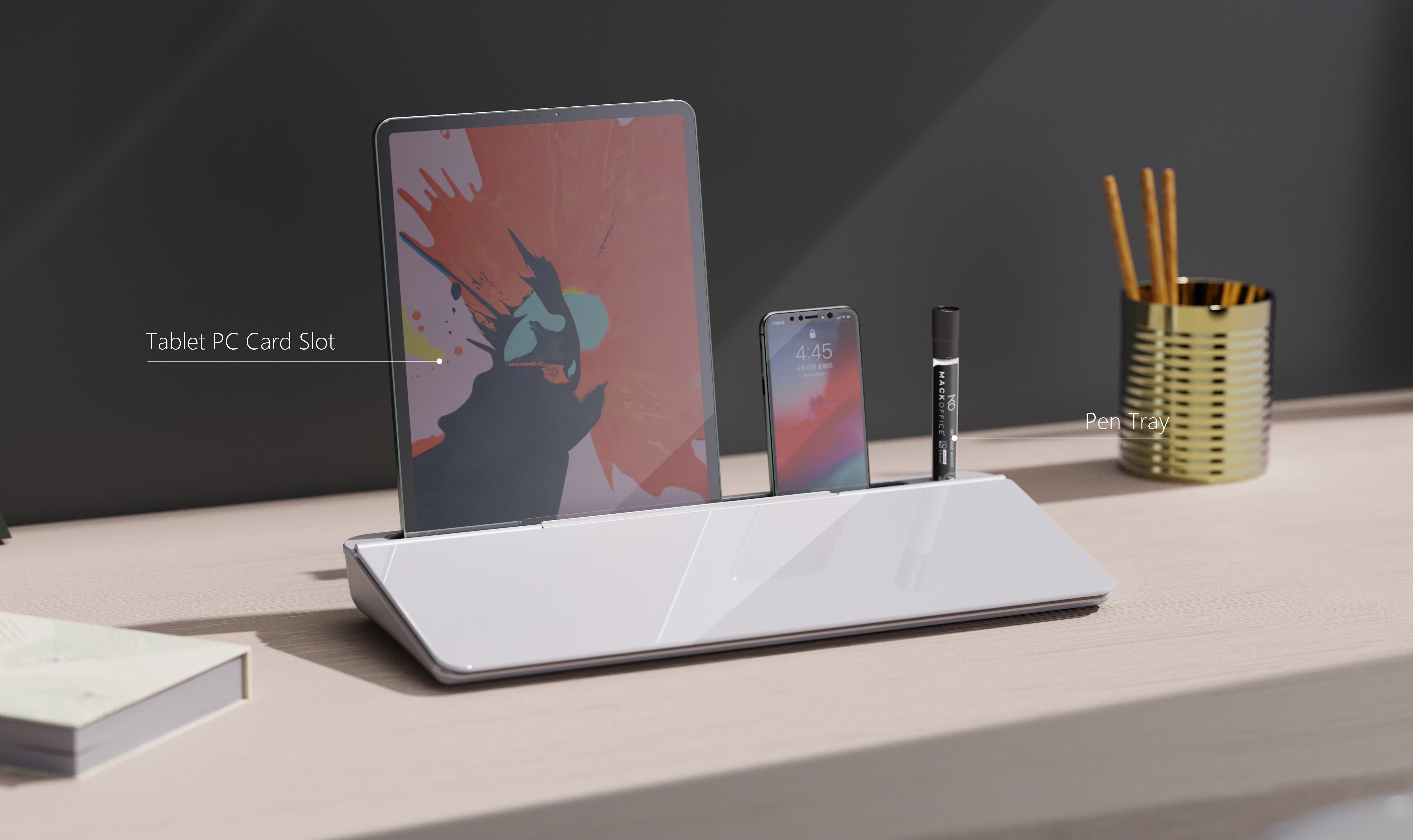 office desktop dry eraser board with storage and planner