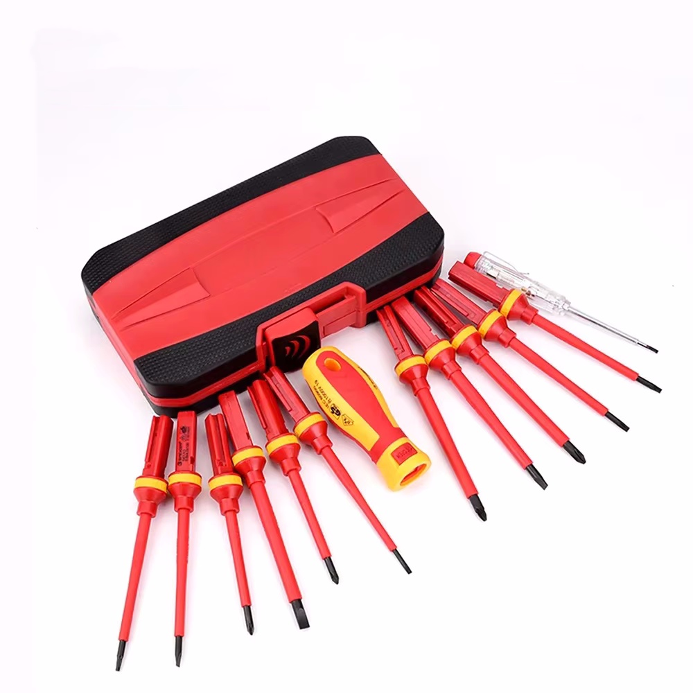 Kit de herramientas de reparación de electricista, juego de destornilladores aislados intercambiables de 1000V con puntas ranuradas magnéticas, 13 Uds./8 Uds.