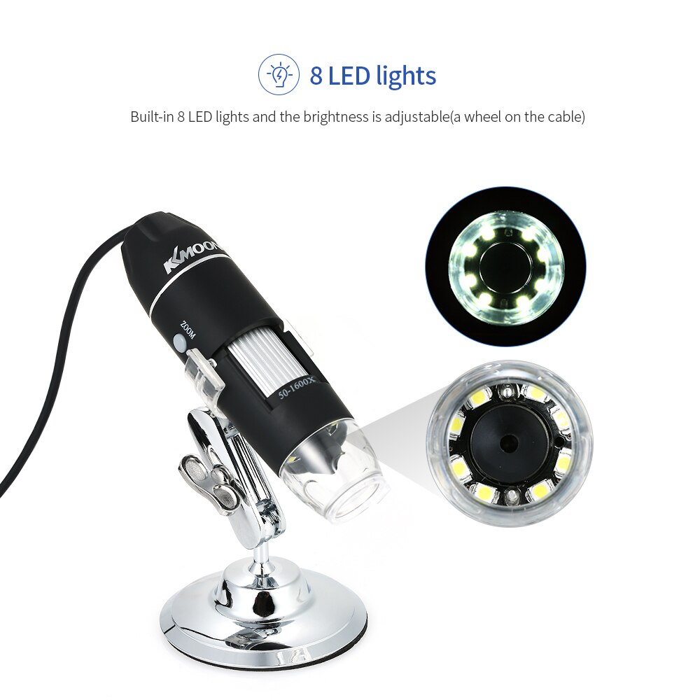 1600X Usb Digitale Microscoop Vergrootglas Met Otg Functie Endoscoop Camera 8LED Licht Vergrootglas Met Metalen Stand