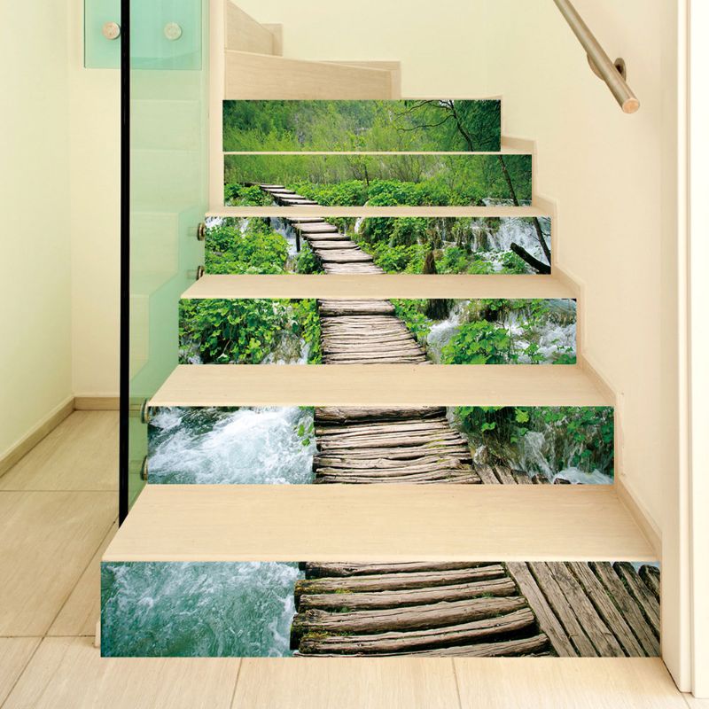 6pcs/set 3D Wood Bridge Staircase Stair Riser Floor Sticker Self Adhesive DIY Stairway Waterproof PVC Wall Decal Home Decor