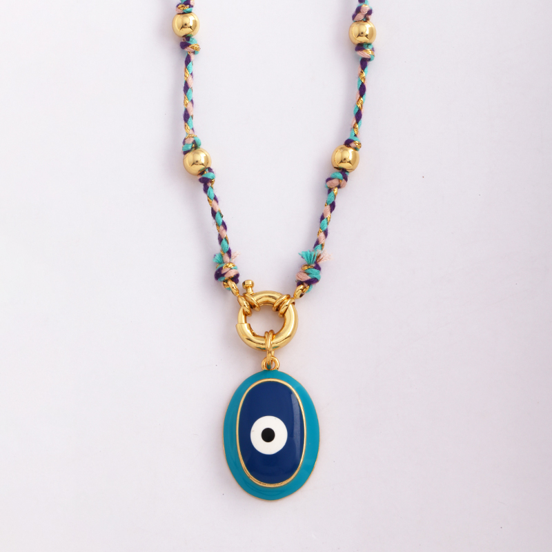 Estrella Celestial azul verde mal de ojo nudo largo collar de cuentas, Boho naturaleza cordón de algodón suéter amuleto verano playa joyería