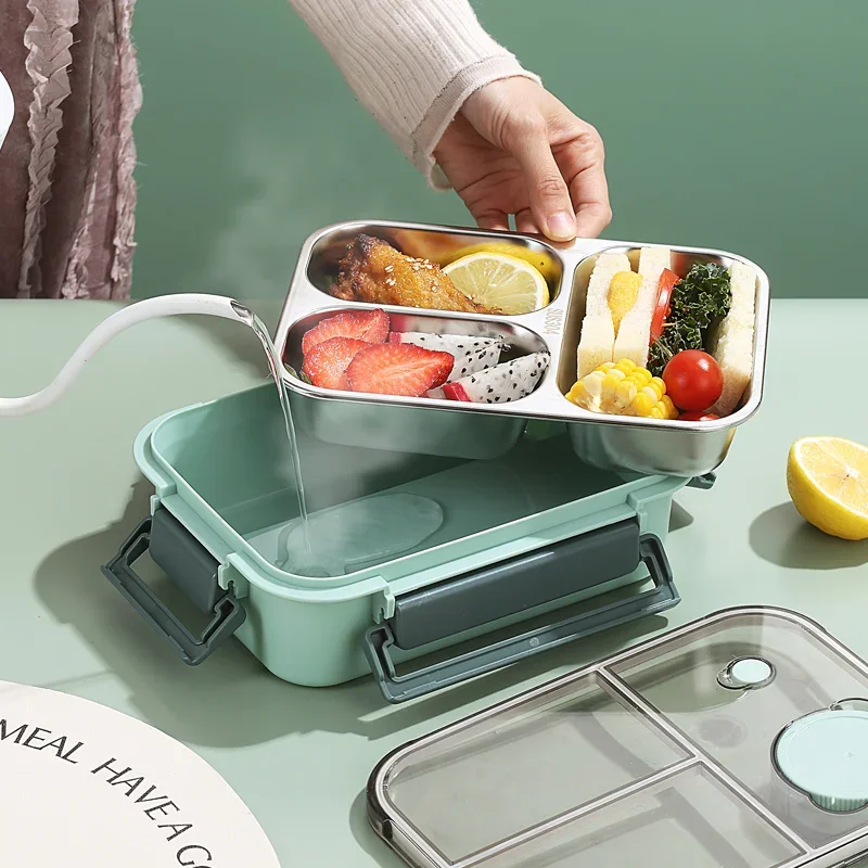 Lunchbox van 304 roestvrij staal met servies voor volwassenen Kinderen Lekvrije lunchcontainer Draagbare roosters Bento Box Voedselcontainers